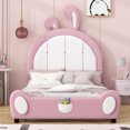 thumbnail image 3 of EUROCO Upholstered Twin Platform Bed, Cartoon Bunny Bed for Toddler Kids Teens, No Box Spring Needed, Pink, 3 of 12