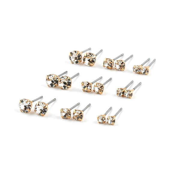 Claire's Women's Gold Graduated Crystal Stud Earrings Set, Post Back, 9 Pack, 03074