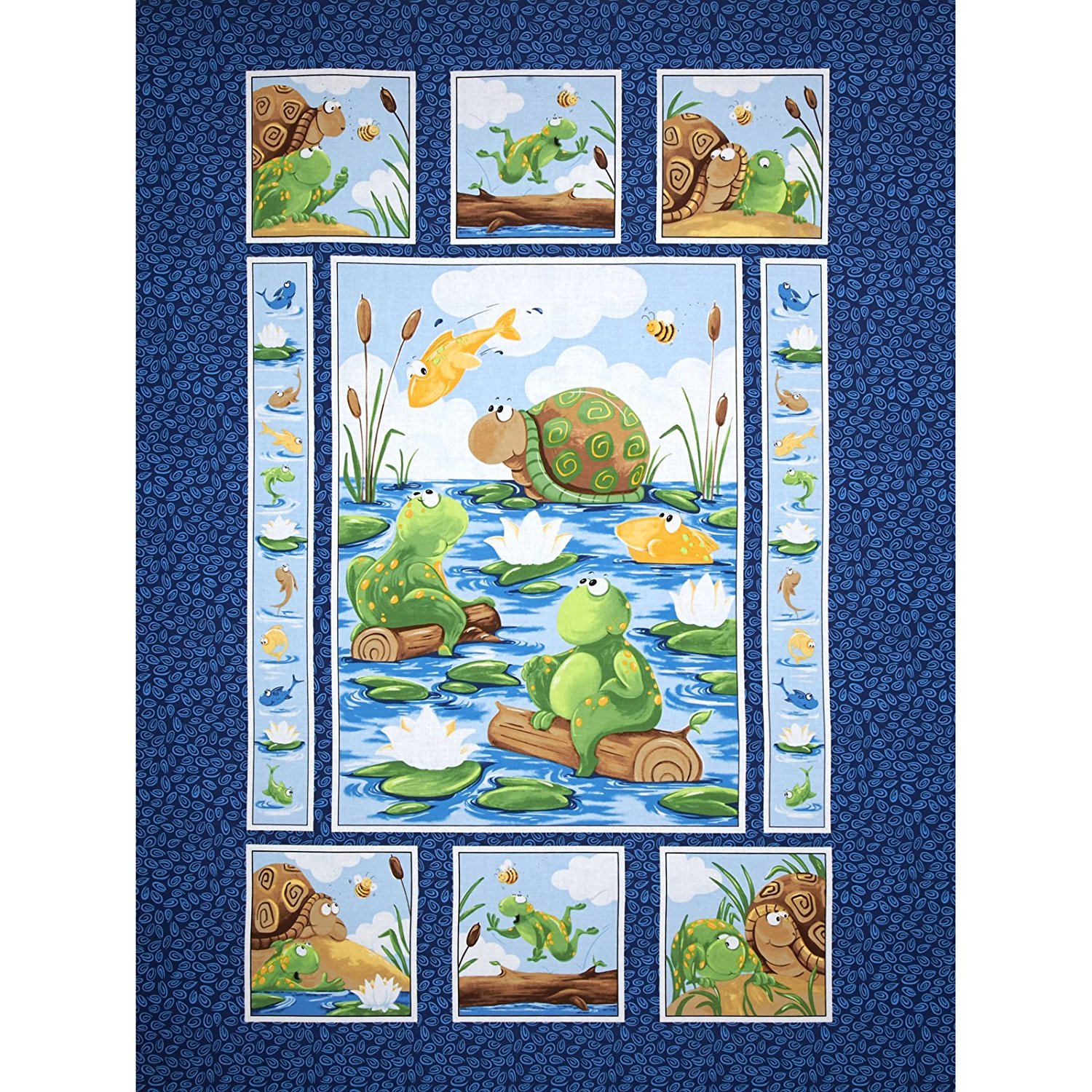 Paul & Sheldon Gone Fishing 36in Panel Navy Fabric, Quilting Cotton By