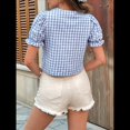 thumbnail image 4 of Blusa de Verano con Cuello en V, Mangas Abullonadas y Puños Elásticos para Mujer Azul M, 4 of 10