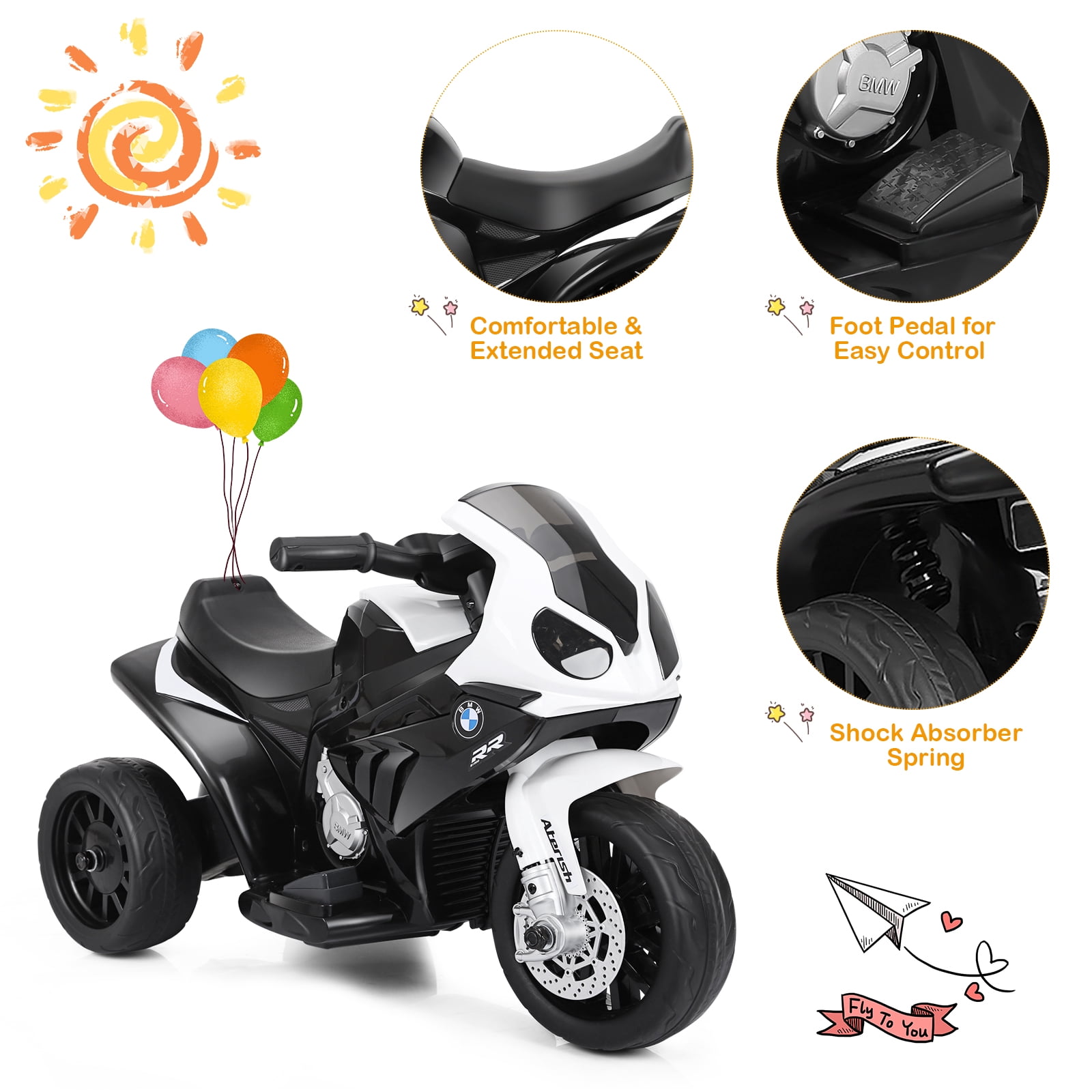 Costway Kids Ride On Motorcycle BMW Licensed 6V Electric 3 Wheels Bicycle Music & Light Black
