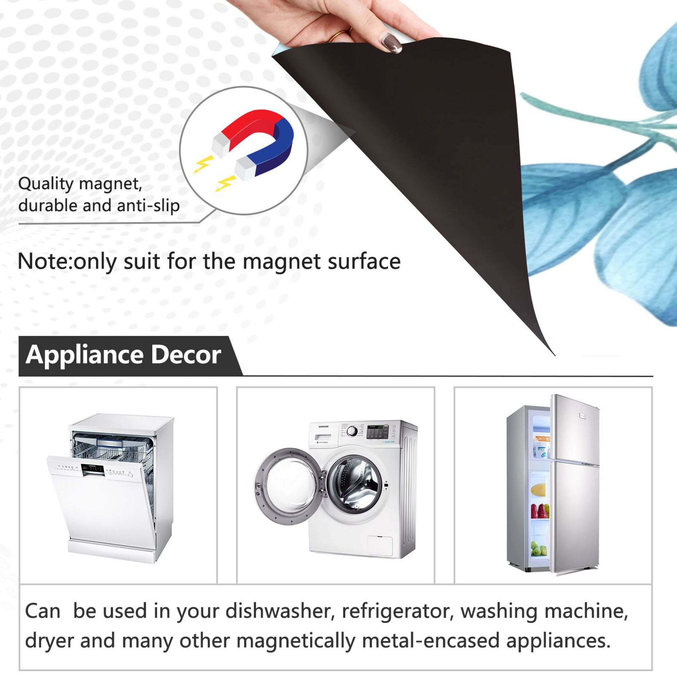 Dishwasher Magnetic Sticker 23x26 Inch Refrigerator Magnetic Sticker Washing Machine Magnetic Sticker Kitchen Panel Magnetic Sticker Home Decor Colorful Blue Leaf