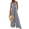 thumbnail image 2 of Women's Summer Overalls Jumpsuits Boho Sleeveless Wide Leg Romper with Pockets Gray M, 2 of 5