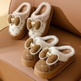 thumbnail image 5 of Zapatillas de algodón para mujer, suela gruesa, moda de hogar para interiores, con lazo, gruesas, cálidas, impermeables, PU, novedad de 2024, 5 of 5