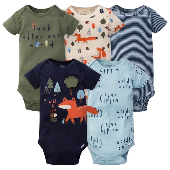 Gerber Baby Boys - Paquete de 5 mamelucos de manga corta variada, Azul zorro, 3-6 Meses