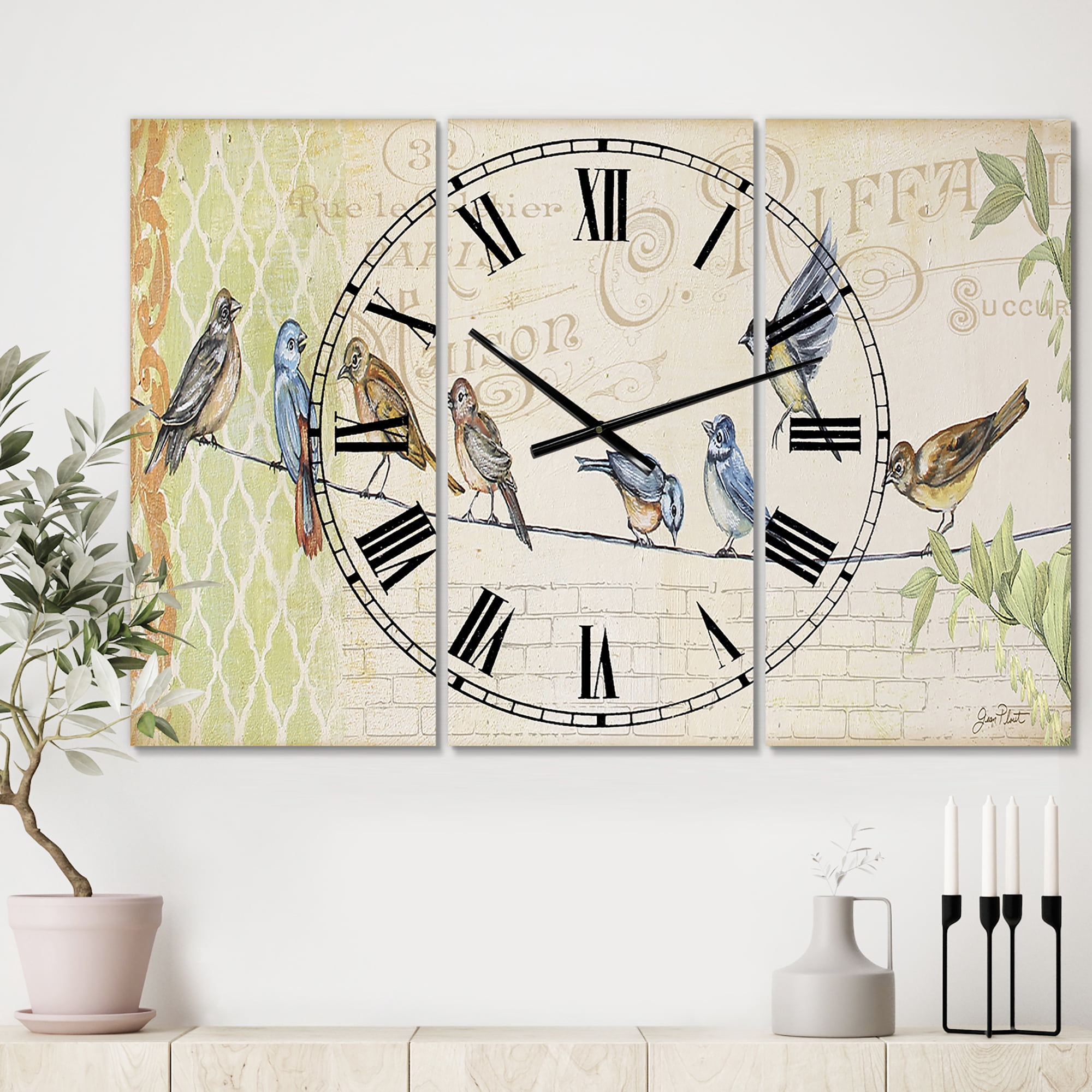 Designart 'Birds Gathered On Wire Paris III' Oversized Cottage Wall Clock