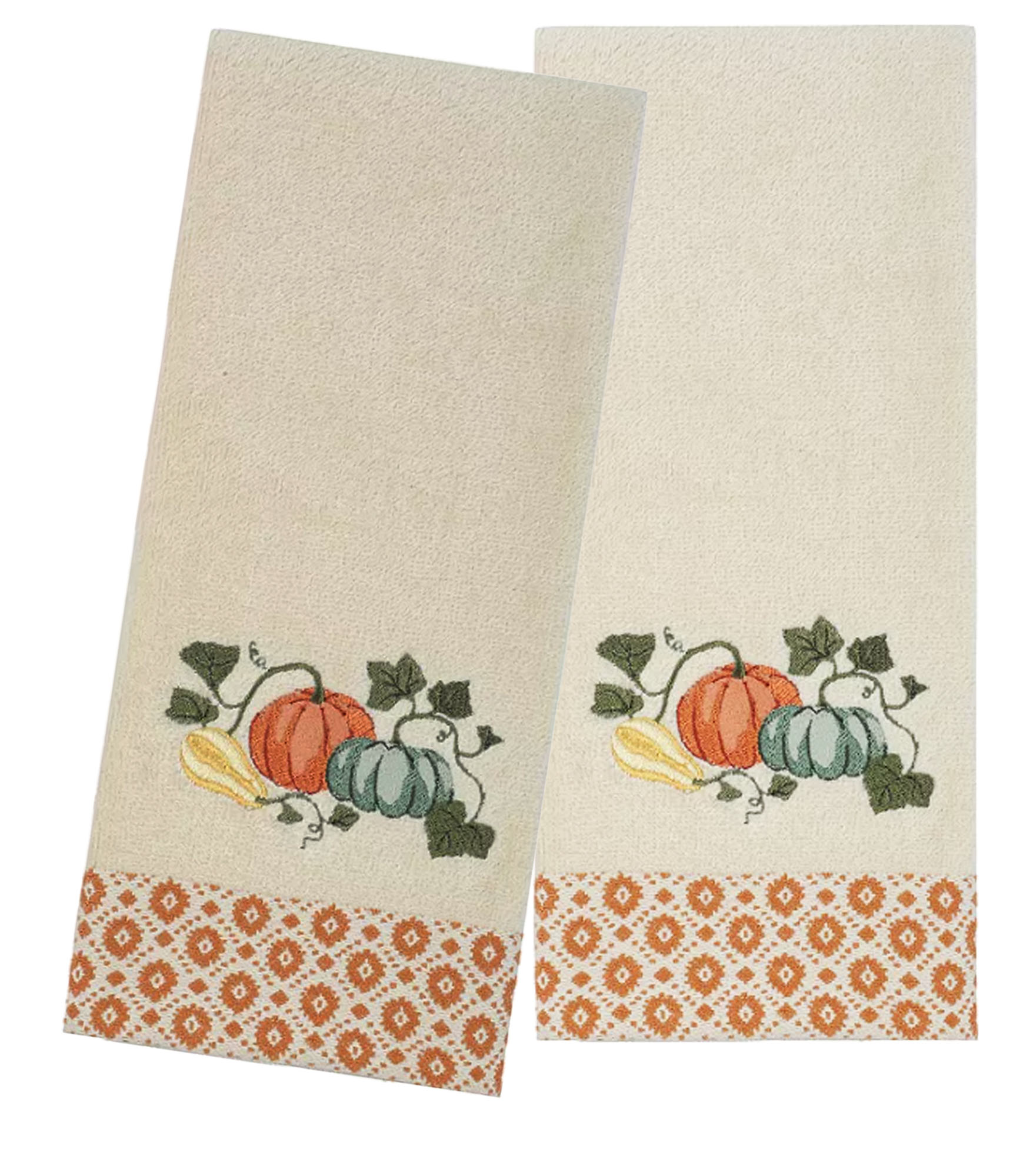 Beige Bath Hand Towels, 2 Piece, Fall Pumpkins Vines Celebrate Together