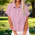 thumbnail image 6 of Women's T Shirts Fashion Spring Clothing Fabric Solid Color Front Pocket Hem Fringe Short Sleeve Flared Collar Top, 6 of 9