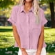 thumbnail image 4 of Craaazy Ladies Oversized Short Sleeve Tunic Tops, Lightweight Casual Shirt, Collared Pocket Blouse with Ruffle Hem for Everyday Outfits Gifts, 4 of 8