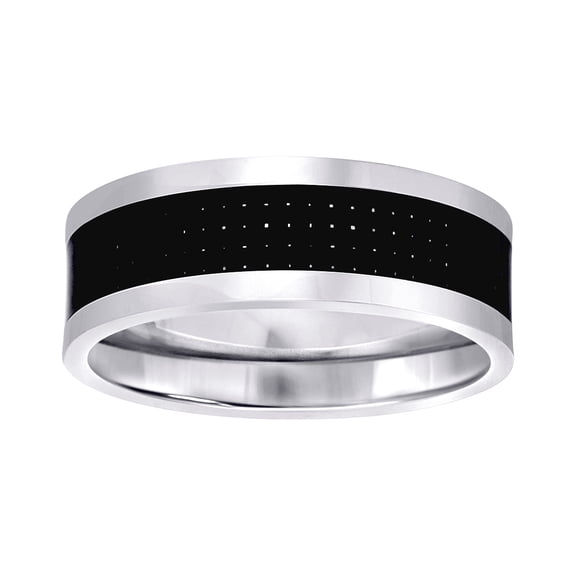 Stainless Steel Mens Carbon Fiber Inlay Comfort-fit Fashion Band Ring Size 8 Wedding Band for Men