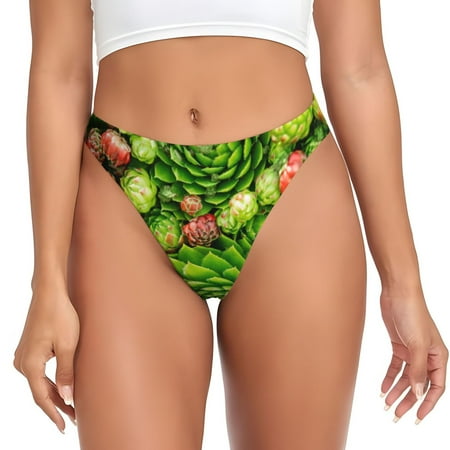 Qokaie Cactus And Succulents Printed Women s Cotton Thong Underwear  Sexy Breathable Panties G-string-X-Small