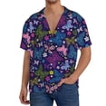 thumbnail image 1 of Balery Colorful Butterflies Camisa Casual de Manga Corta con Botones para Hombre, Texturizada, Estilo Cubano, para Playa, Verano-Large, 1 of 5