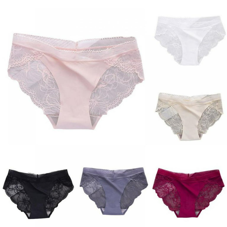 Ladies Silk Lace Handmade Underwear,Sexy Hollow Lace Seamless  Panties,Comfortable Mid-Raist Hip-Lifting Briefs for Women. (M, A Set of 3)