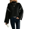 thumbnail image 3 of Women'S Chunky Knit Sweaters Fall Long Sleeve Mock Neck Oversized Pullover Tops Winter Fashion Clothes Black L, 3 of 10