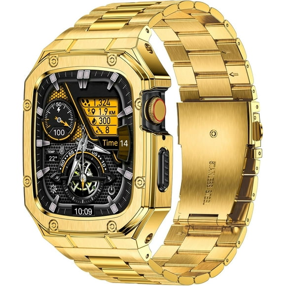 Biwat-Stainless Steel Band with Case Compatible with Apple Watch Ultra 2/1 49mm Series SE 9 8 7 6 5 4 3 2 1 38mm 40mm 41mm 42mm 44mm 45mm with Metal Protective Rugged Cover for iWatch Bands Men
