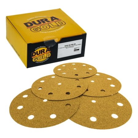 

Dura-Gold - 80 Grit - 5 Gold Sanding Discs - 9-Hole Pattern Dustless Hook and Loop for DA Sander - Box of 50