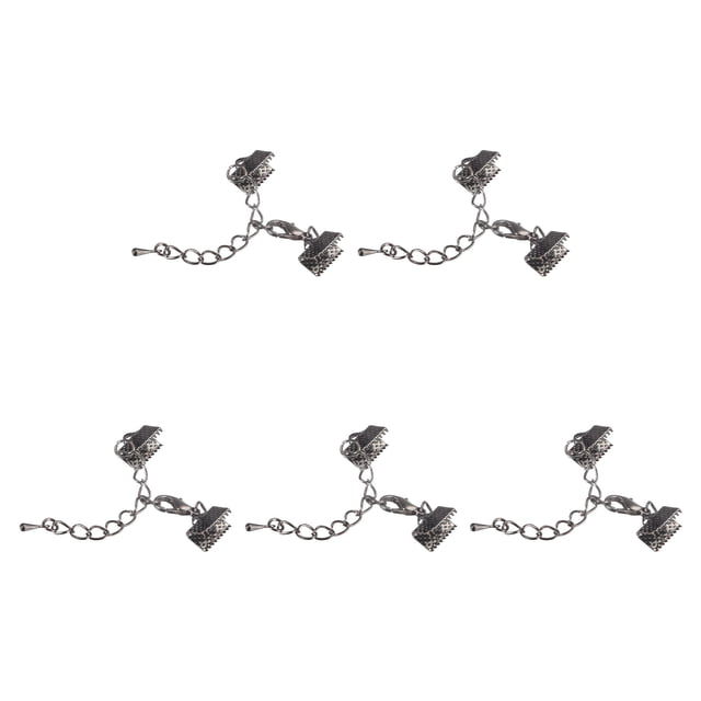 Unique Bargains 20Sets Ribbon Crimp Clamp Ends with Lobster Claw Clasps & Chain 10mm Metallic Black
