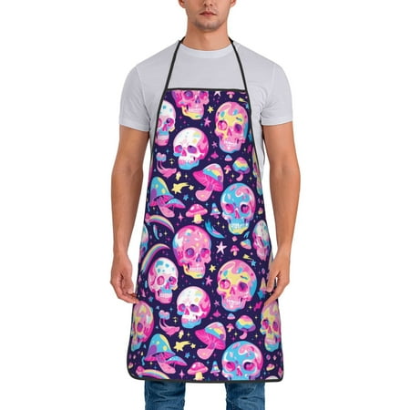 

Aprons for Men Women - Skull mushroom colorful cute Cooking Kitchen Apron Chef Apron Waterproof Apron for Painting Pottery Baking BBQ Gardening Salon Gift For women Men