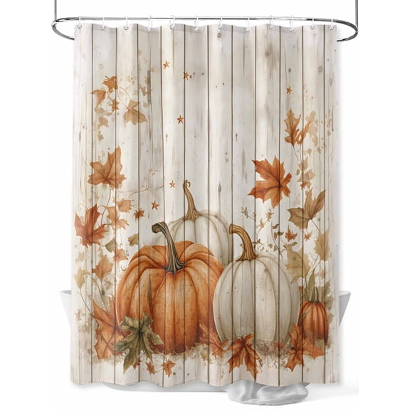 Fsddascl Vintage Pumpkin Fall Shower Curtain Set - Long 72" x 84" Washable Bathtub Curtain with 12 Hooks, Thanksgiving Botanical Leaves Wooden Waterproof Fabric Stall Shower Curtains for Bathroom