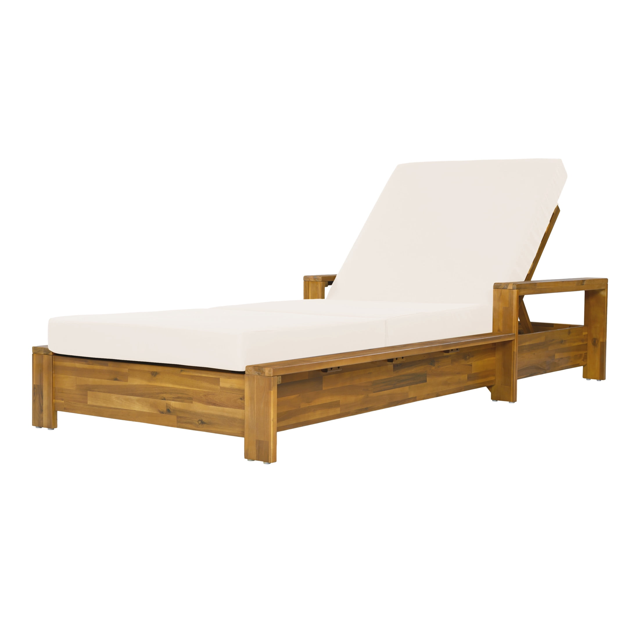 Christopher Knight Home Acacia Wood Outdoor Chaise Lounge Set with Armrests, 3-Fold Cushion, Teak + Cream