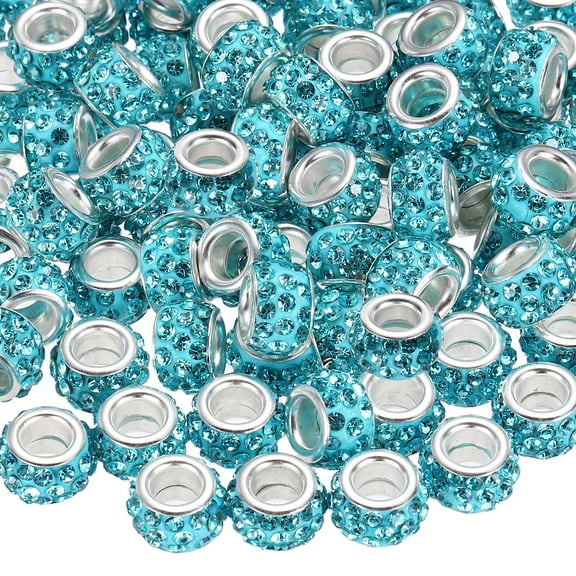 100 Pcs Large Hole Bead, 12mm Rhinestone European Beads for Bracelet Jewelry Making, Pen Crafts (Lake Blue)