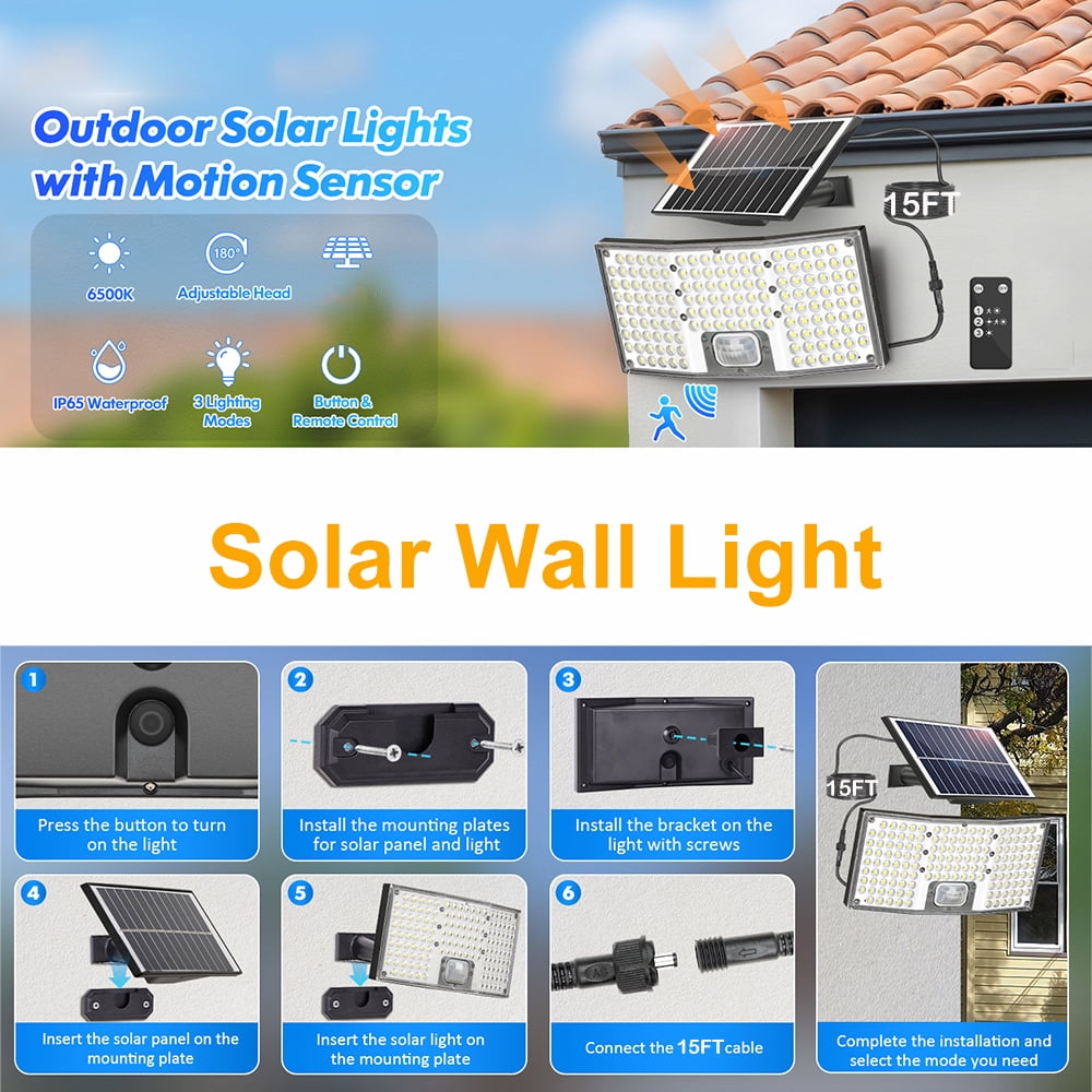 Solar Lights Outdoor, 2 Pack 5500LM Motion Sensor Solar Flood Lights Security Lights, Waterproof Outdoor Lights Solar Powered, 270° Wide Angle Flood Wall Lights for Yard,Patio,Garden,Garage