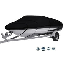 EPOTOOR 20-22ft Black Waterproof Heavy Duty 210D Boat Cover Replacement for Trailerable Fishing Ski Bass V-Hull Tri-Hull Runabouts