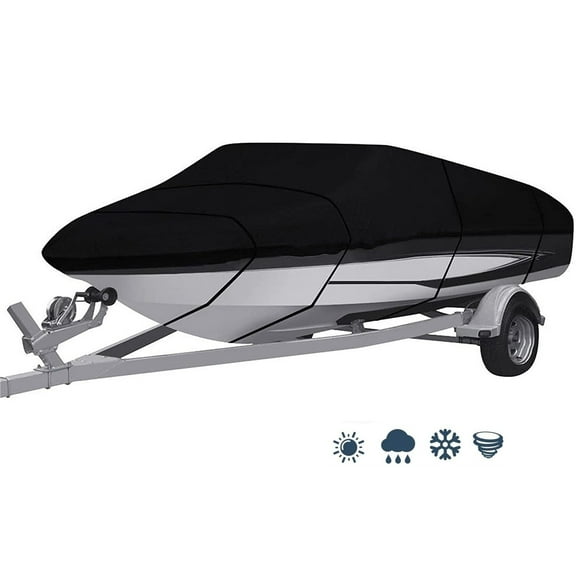 EPOTOOR 20-22ft Black Waterproof Heavy Duty 210D Boat Cover Replacement for Trailerable Fishing Ski Bass V-Hull Tri-Hull Runabouts
