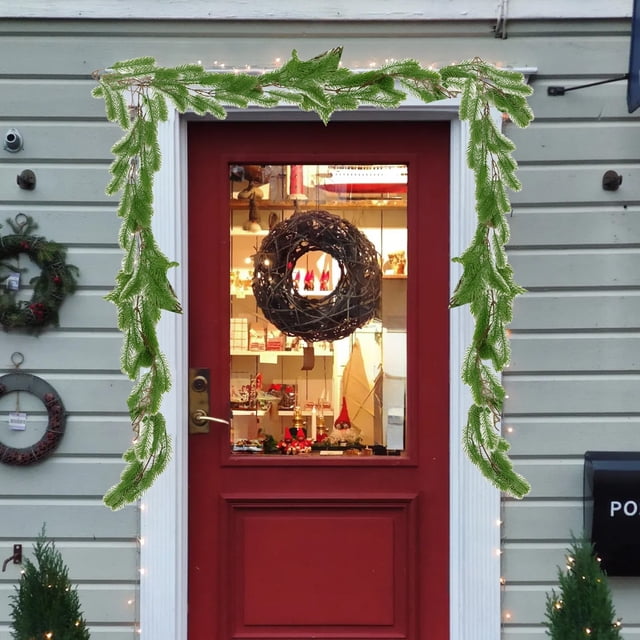 Enredaderas artificiales navideñas con frutos rojos - Escalera flexible de pino y ciprés de 195 cm para chimenea, ideal para decorar las fiestas.