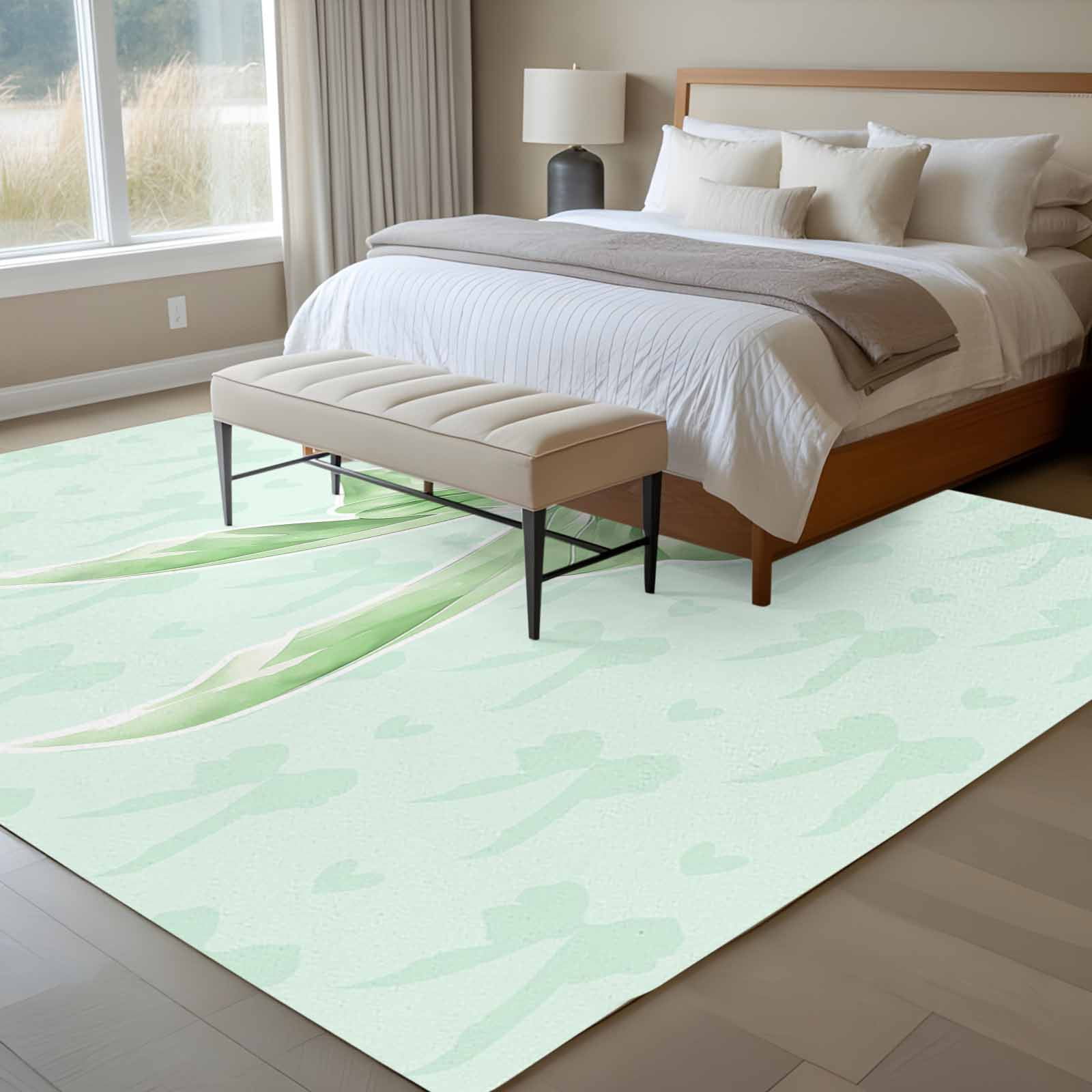 Green Bow Area Rugs 6'x9', Washable Small Throw Rugs for Kitchen Dining room, Cute Bowknot Minimalist Solid Color Indoor Outdoor Rug Non-Slip Low Pile Carpet Runner Reversible Floor Mats