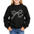 thumbnail image 6 of Girls Bow Print Crewneck Sweatshirt Black Cotton Pullover Top for Kids,Size 9-10T, 6 of 7