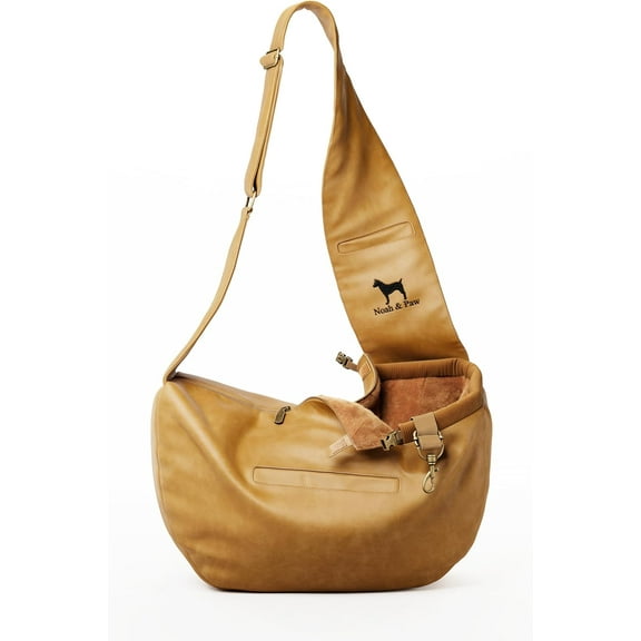 Noah & Paw Dog Sling Carrier for Small Medium Dogs & Puppies, Dog Carrier with Adjustable Padded Strap, Premium Leather, Insulated with Soft Breathable Fur, 3x Safety Feature, Machine Washable