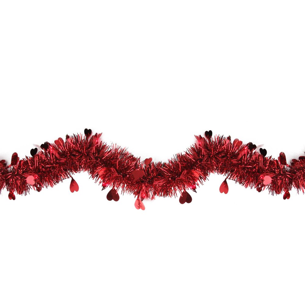 9' PreLit Valentine's Day Heart Tinsel Garland Red Lights Walmart