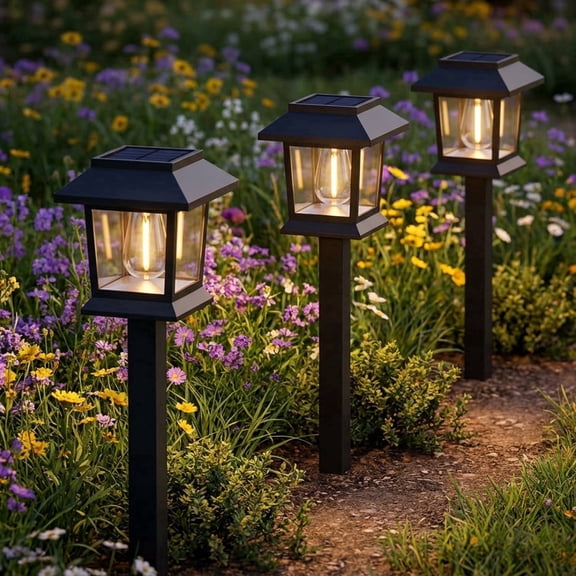 Hoodink Solar Lights Outdoor, 12 Pack 3000K Waterproof Auto On/Off Solar Pathway Lights for Your Garden, Landscape, Path, Yard, Patio, Driveway,Walkway Decor, Black