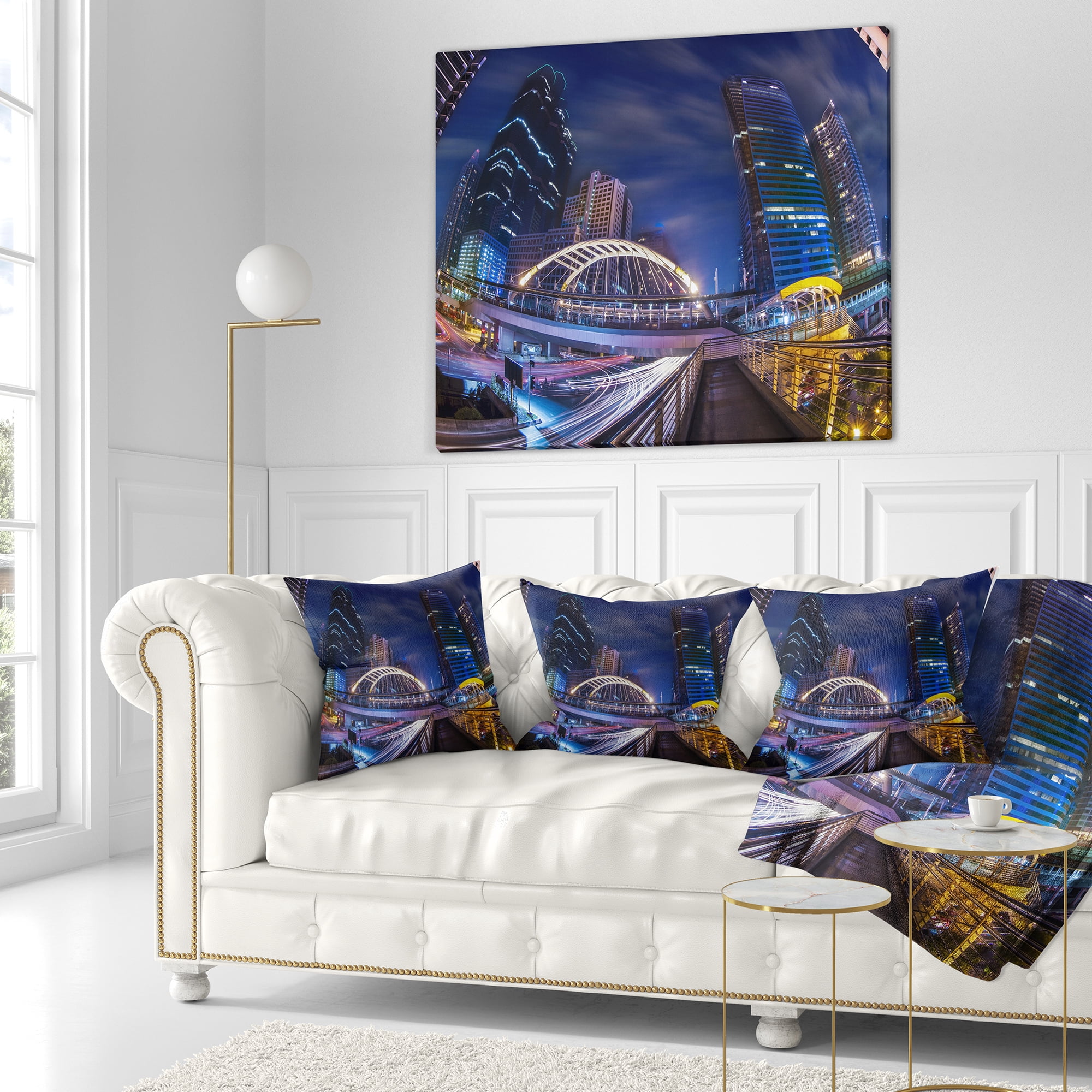 Designart Modern Bridge Cityscape - Photography Throw Pillow - 16x16