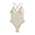 thumbnail image 6 of GEWSEY Women's Criss Cross One Piece Swimsuits V Neck Binding Ribbed Swimwear High Cut Bathing Suit (Beige, L), 6 of 9