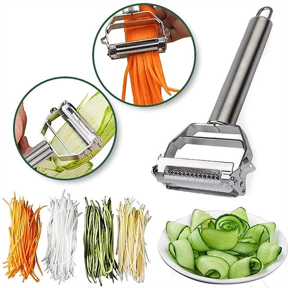 Stainless Steel 2-in-1 Julienne Vegetable Peeler 7 Inch Dual Blade Peeling Tool Perfect for Carrot Potato Melon Fruit Kitchen Home Cooking