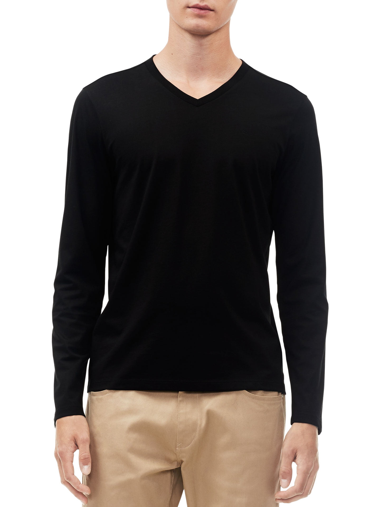 Calvin Klein Men's Essentials Slim Fit V-Neck Long Sleeve Black, Small - Walmart.com