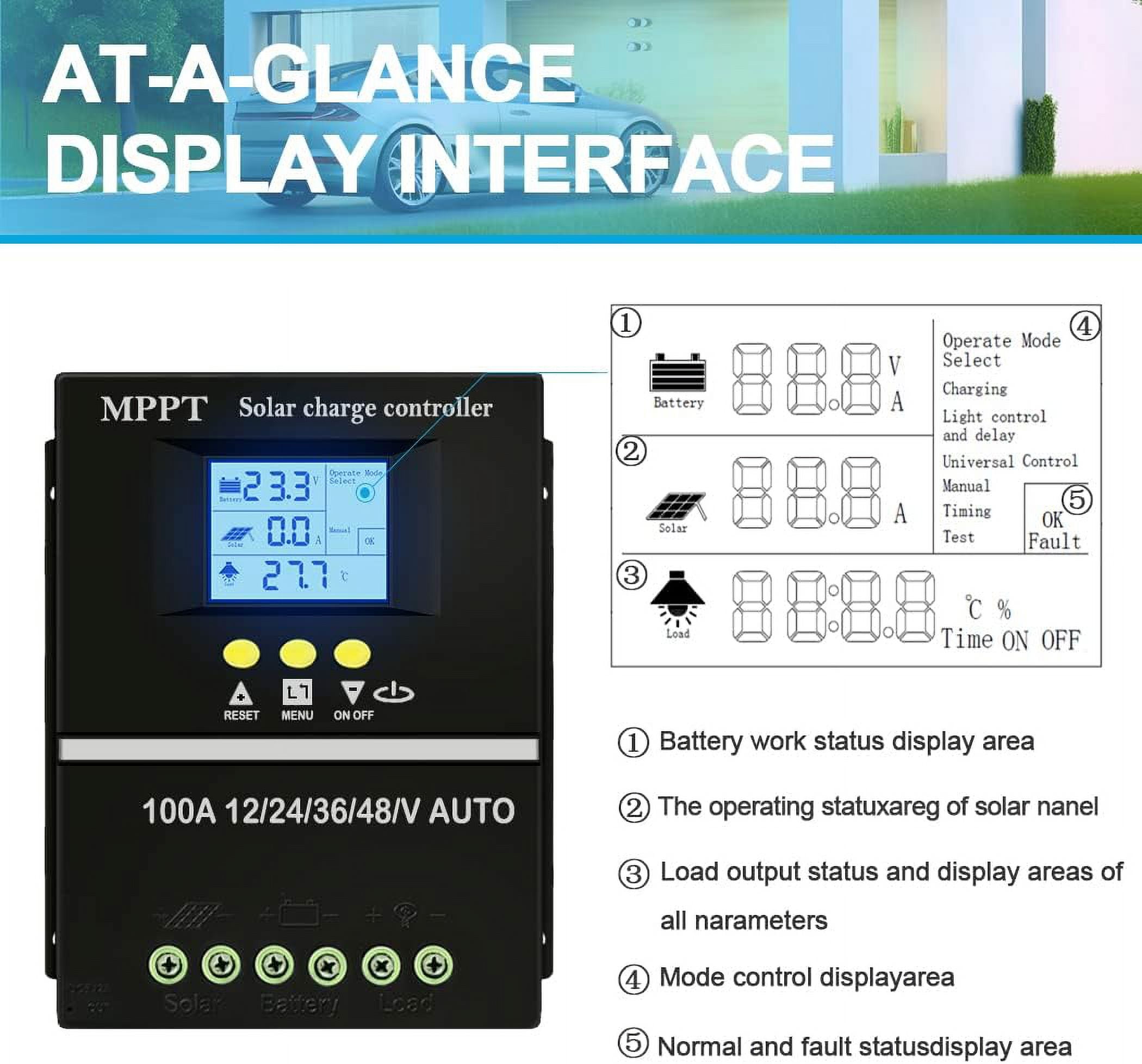 Runbaixing 100A MPPT Solar Charge Controller 12V 24V 36V 48V Renewable Energy Controller