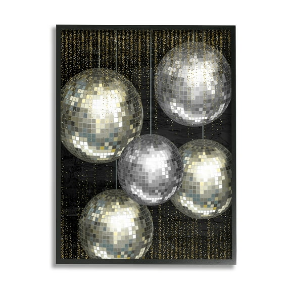 Stupell Industries Vintage Disco Balls Performing Arts Painting Black Framed Art Print Wall Art, 11 x 14