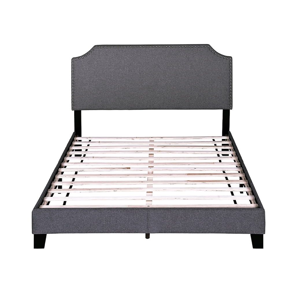 Kepooman Full Size Upholstered Platform Bed Frame with Nailhead Trim Headboard, Dark Grey Kepooman Full Size Upholstered Platform Bed Frame with Nailhead Trim Headboard, Dark Grey