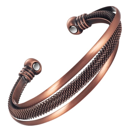 Wollet Copper Bracelet for Women Men, 6.69 '' Vintage Pure Copper Adjustable Bracelet, with 3500 Gauss Magnet