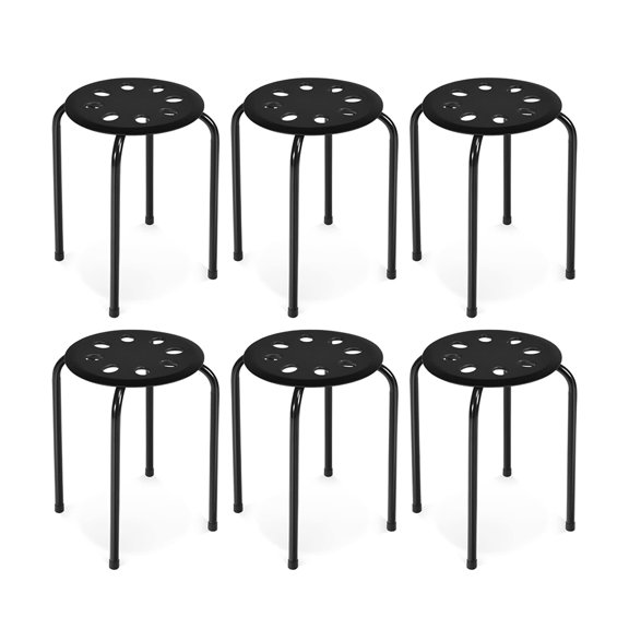 6-Pack Plastic Stack Stools, 14.5"D x 14.5"W x 17.5"H 17.5-Inch Portable Stackable Stools with Metal Frame, Backless Classroom Decoration Stools with Round Top Ideal for Kids Children Students, Black