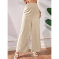 thumbnail image 5 of Women Linen Palazzo Pants Summer Boho Wide Leg High Waist Casual Lounge Pant Travel Vacation Outfits Apricot M, 5 of 9