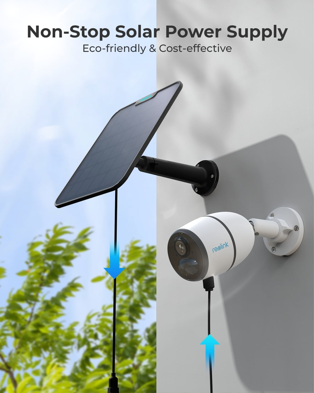 REOLINK 6W Solar Panel Non-Stop Solar Power for Wireless Battery Camera Outdoor (Black)