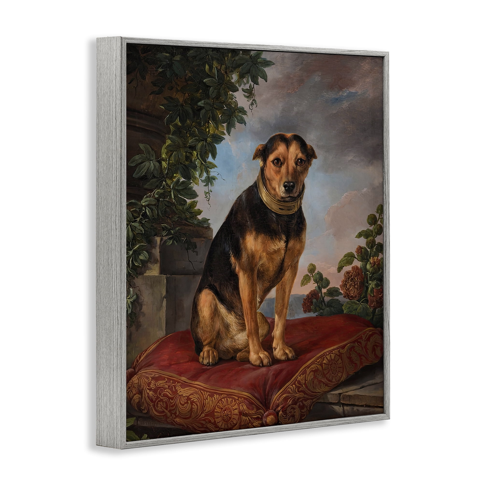 Stupell Industries Historical Dog on Cushion Gray Framed Giclee Art, design by Lil' Rue