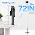 thumbnail image 2 of Trípode de metal de 72 pulgadas y palo selfie para teléfono celular y cámara, trípode de viaje portátil, control remoto recargable, rotación de 360°, compatible con iPhone y Android y cámara, negro, 2 of 5