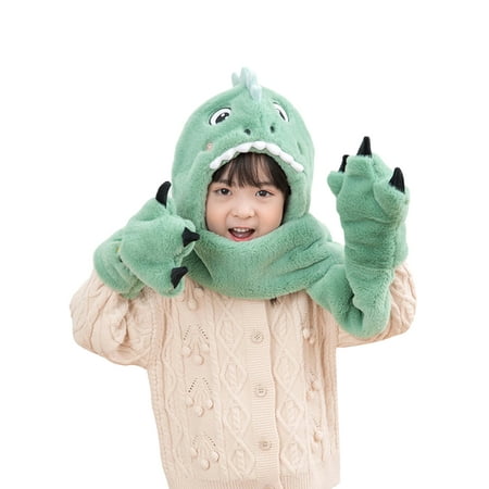 

Binpure Kids Winter Scarf Cartoon Dinosaur Hooded Scarf with Gloves