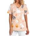 thumbnail image 2 of Scrubs For Women，Easter Scrub Tops Women Bunny Egg Hunt Print Medical Scrubs Top Stretchy V Neck Short Sleeve Nurse Uniforms，Light pink，XXXXL, 2 of 5