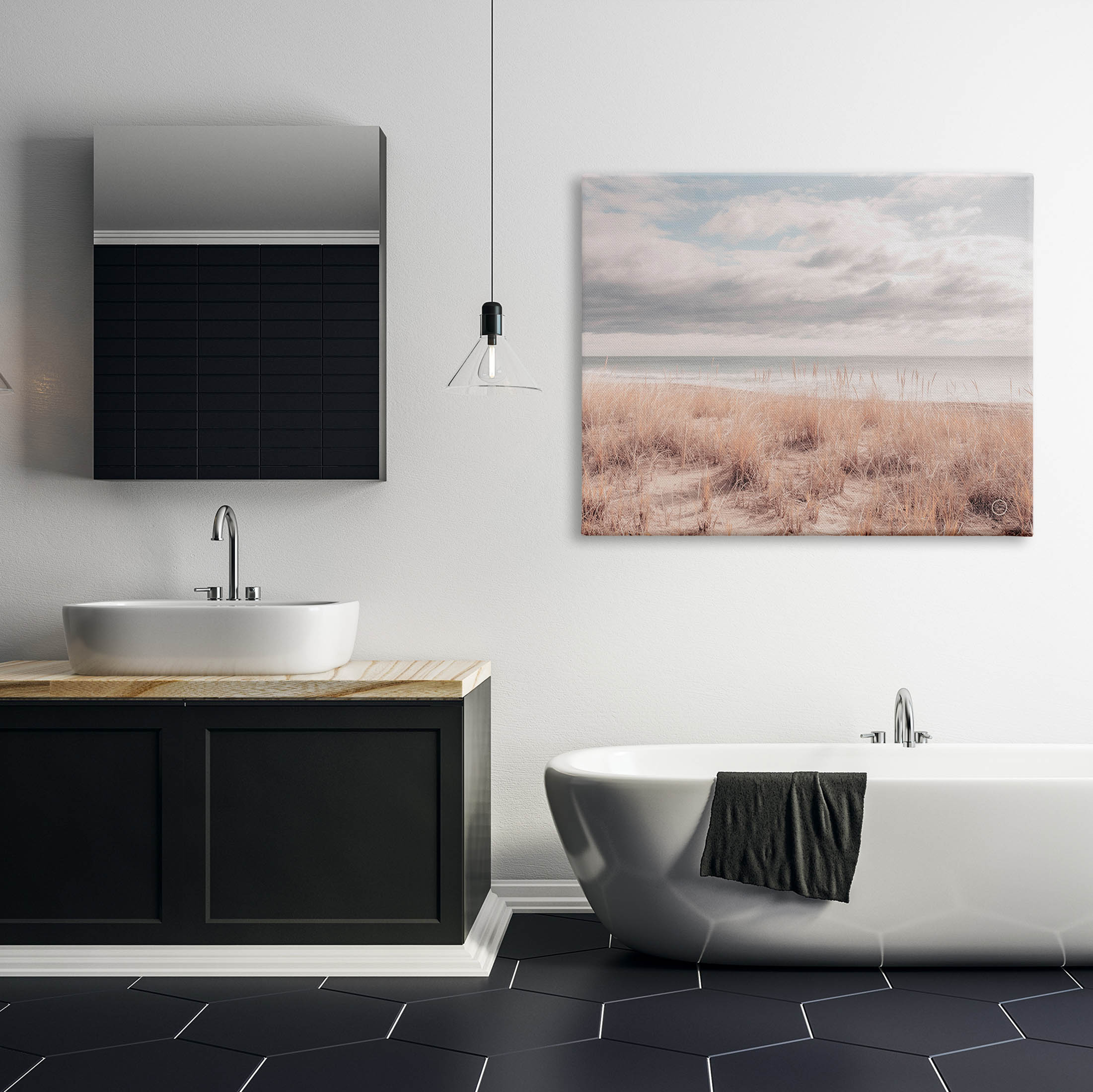 Stupell Industries Grassy Ocean Shore Horizon Photograph Gallery Wrapped Canvas Print Wall Art, Design by Nathan Larson